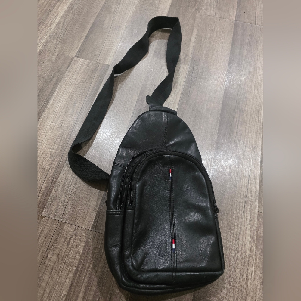 Leather Sling Bag Backpack Festival Classy Preppy Sporty Y2k France Black
